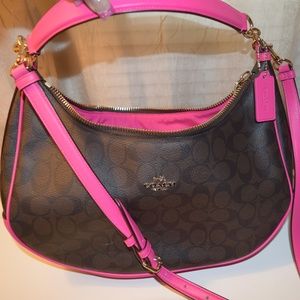 Coach pink and brown leather purse
